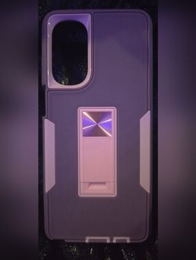Moto STYLUS 5G 2022 - Purple Phone Case with Pink Kickstand and Tempered Glass.